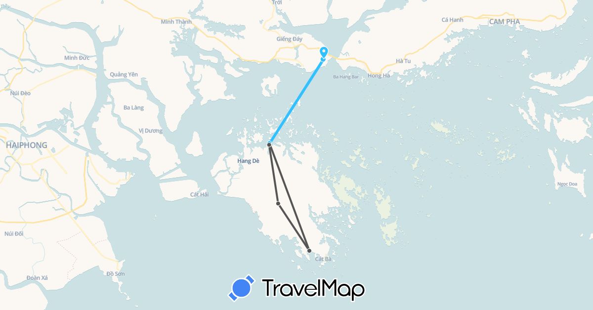 TravelMap itinerary: bus, boat, motorbike in Vietnam (Asia)